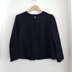Zara Basic Navy Collarless Cropped Jacket